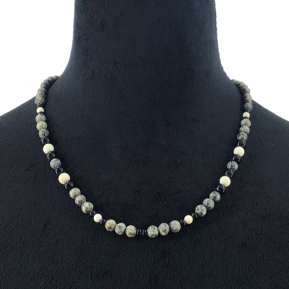 Vintage Karla Jordan Jewelry Picasso Stone Beads 19 Inch Length Black White